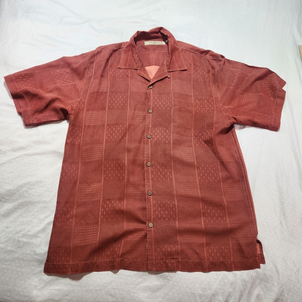 Tommy Bahama Men's Pink Silk Hawaiian Short Sleeve Shirt Silk Medium